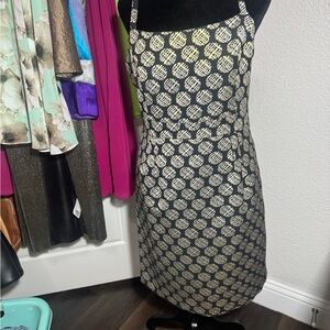 Y2K- VINTAGE. Elegant Black and Gold Polka Dot Pencil Dress